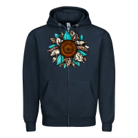 Navy sunflower cowhide Zipper Hoodie - JahusDesignShop