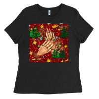 Black christmas nails and trees with leopard and plaid seamless pattern bbs Ladies Tee - BundleAndBundleShop