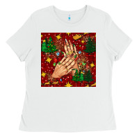 White christmas nails and trees with leopard and plaid seamless pattern bbs Ladies Tee - BundleAndBundleShop