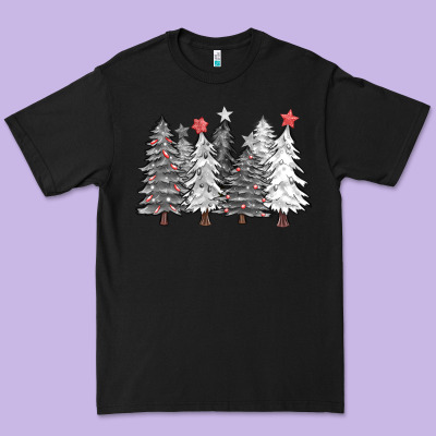 Black And White Christmas Trees With Lights Premium Tee Designed By Fadigitalartstudio