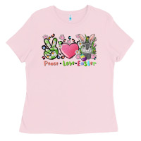 Bubblegum Pink peace love easter bunny Ladies Tee - FaDigitalArtStudio