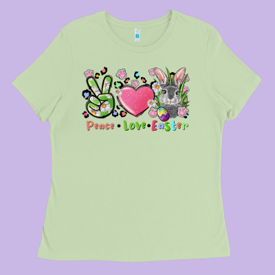 Peace Love Easter Bunny Ladies Tee Designed By Fadigitalartstudio