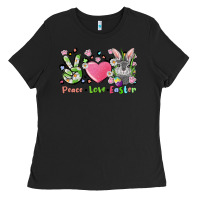 Black peace love easter bunny Ladies Tee - FaDigitalArtStudio