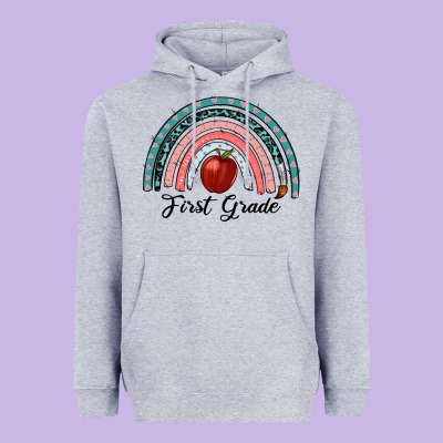 First Grade Rainbow Heavyweight Hoodie Designed By Ranaportraitstore