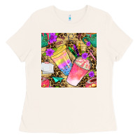 Bone school girl coffee cup with leopard seamless pattern bbs Ladies Tee - BundleAndBundleShop