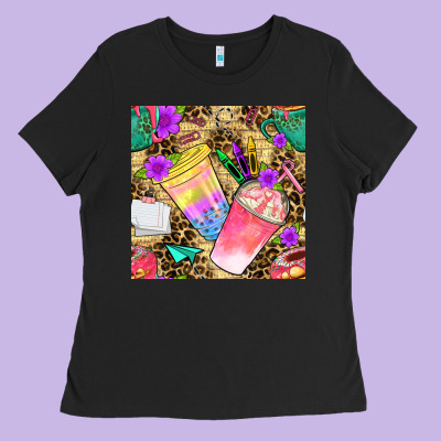 School Girl Coffee Cup With Leopard Seamless Pattern Bbs Ladies Tee Designed By Bundleandbundleshop