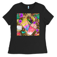 Black school girl coffee cup with leopard seamless pattern bbs Ladies Tee - BundleAndBundleShop