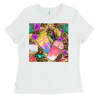 White school girl coffee cup with leopard seamless pattern bbs Ladies Tee - BundleAndBundleShop