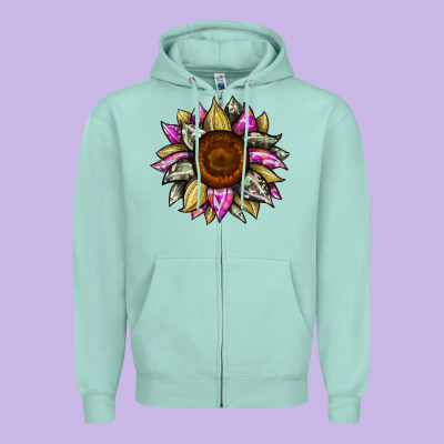 Sunflower Camouflage Zipper Hoodie Designed By Jahusdesignshop