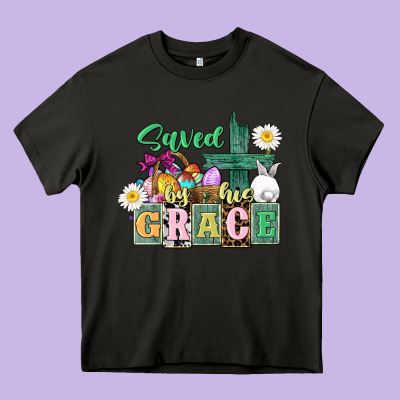 Saved By His Grace Easter Heavy Core Tee Designed By Cowgirlartshop