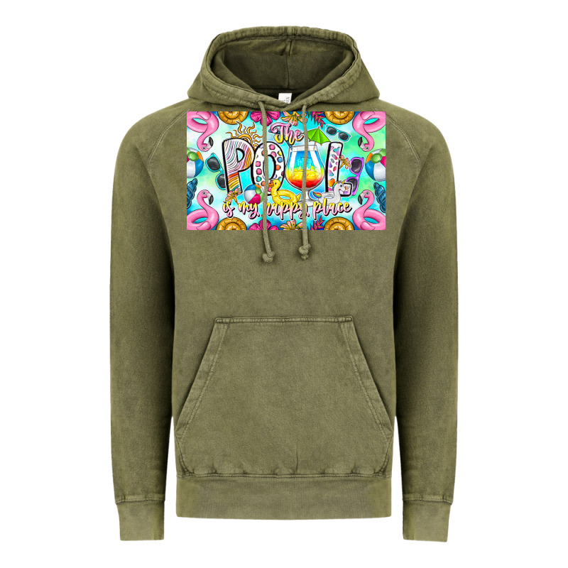 The Pool Is My Happy Place Vintage Hoodie by CowhideDigitalArt | Teevron