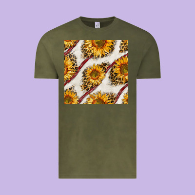 Baseball Sunflowers And Leopard Seamless Pattern Vintage Tee Designed By Bundleandbundleshop
