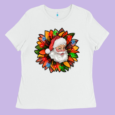 Santa Claus With Sunflower Christmas Bbs Ladies Tee Designed By Bundleandbundleshop