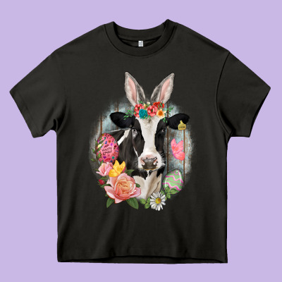 Happy Easter Cow Easter Day Heavy Core Tee Designed By Cowgirlartshop