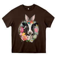 Chocolate Brown Happy Easter Cow Easter Day Heavy Core Tee - CowGirlArtShop