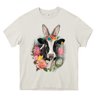 Cream Happy Easter Cow Easter Day Heavy Core Tee - CowGirlArtShop