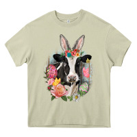 Mossy Happy Easter Cow Easter Day Heavy Core Tee - CowGirlArtShop