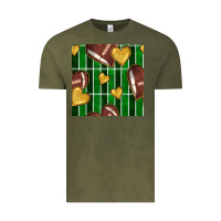 Vintage Olive american football field and hearts seamless pattern Vintage Tee - BundleAndBundleShop