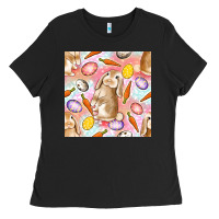 Black Happy Easter Bunny Seamless Pattern Ladies Tee - BundleAndBundleShop