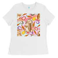 White Happy Easter Bunny Seamless Pattern Ladies Tee - BundleAndBundleShop