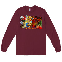 Burgundy Joy To The World Long Sleeve Tee - CowhideDigitalArt