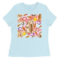 Baby Blue Happy Easter Bunny Seamless Pattern Ladies Tee - BundleAndBundleShop