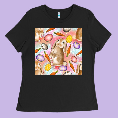 Happy Easter Bunny Seamless Pattern Ladies Tee Designed By Bundleandbundleshop