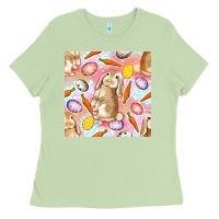 Matcha Happy Easter Bunny Seamless Pattern Ladies Tee - BundleAndBundleShop