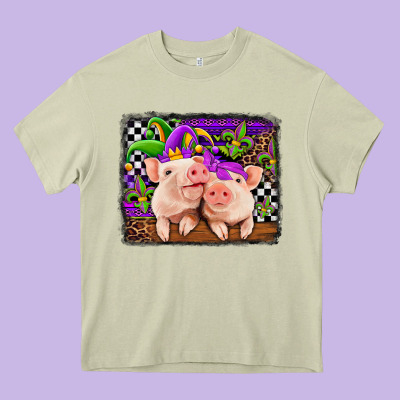 Mardi Gras Western Leopard Pigs Heavy Core Tee Designed By Jasminsmagicworld