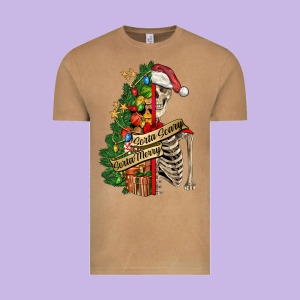 Sorta Merry Sorta Scary Skeleton Vintage Tee Designed By Fadigitalartstudio