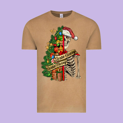 Sorta Merry Sorta Scary Skeleton Vintage Tee Designed By Fadigitalartstudio