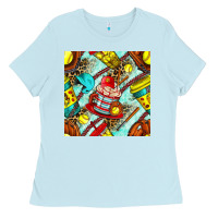 Baby Blue softball coffee cup and bat with leopard seamless pattern bbs Ladies Tee - BundleAndBundleShop