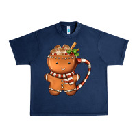 Navy Gingerbread Cookie Man Hot Cocoa Coffee Urban Heavy Tee - FaDigitalArtStudio