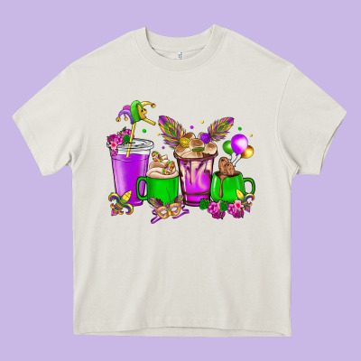 Mardi Gras Coffee Cups Heavy Core Tee Designed By Howdyjamesfarm