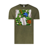 Vintage Olive baseball uniform and field seamless pattern Vintage Tee - BundleAndBundleShop