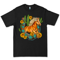 Black western horse cactus sunflowers horseshoe Premium Tee - OliviaCreatesArt