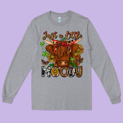 Just A Little Moody Long Sleeve Tee Designed By Cowhidedigitalart
