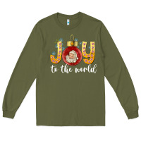 Army Green Joy To The World Long Sleeve Tee - CowhideDigitalArt