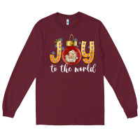 Burgundy Joy To The World Long Sleeve Tee - CowhideDigitalArt