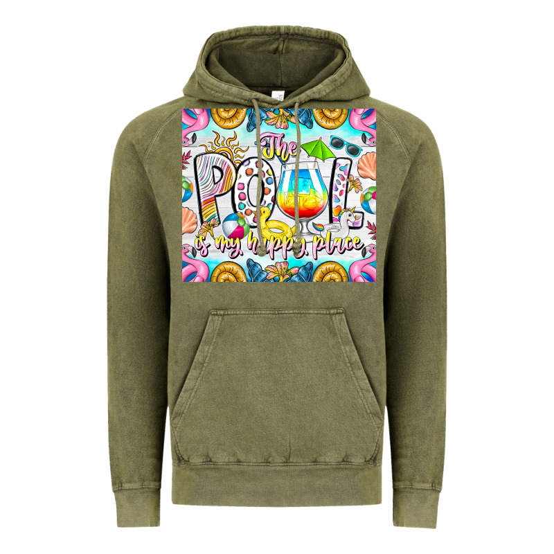 The Pool Is My Happy Place Vintage Hoodie by CowhideDigitalArt | Teevron