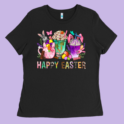 Happy Easter Coffee Cups With Bunny Ladies Tee Designed By Bundleandbundleshop
