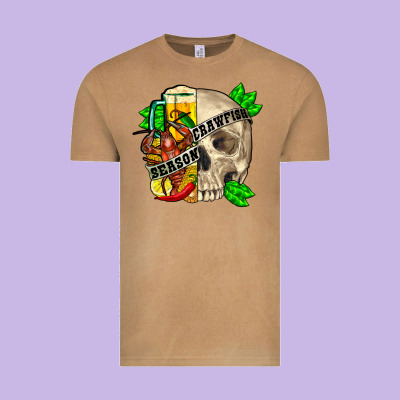 Skull Crawfish Season Vintage Tee Designed By Fadigitalartstudio
