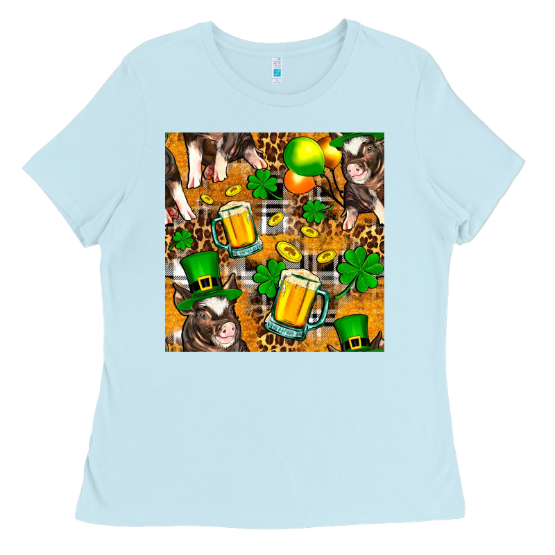 St. Patrick's Day Pig With Beer And Shamrock Ladies Tee by FaDigitalArtStudio | Teevron