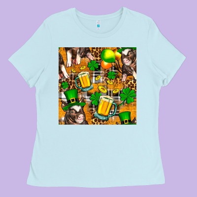 St. Patrick's Day Pig With Beer And Shamrock Ladies Tee Designed By Fadigitalartstudio