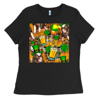 Black St. Patrick's Day Pig With Beer And Shamrock Ladies Tee - FaDigitalArtStudio
