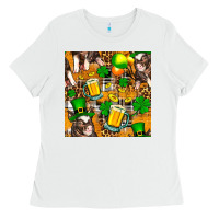 White St. Patrick's Day Pig With Beer And Shamrock Ladies Tee - FaDigitalArtStudio