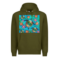 Army Green Turtle summer seashells starfish seaweed Premium Hoodie - Artiststas