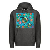 Charcoal Heather Turtle summer seashells starfish seaweed Premium Hoodie - Artiststas
