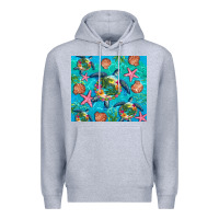 Heather Grey Turtle summer seashells starfish seaweed Premium Hoodie - Artiststas