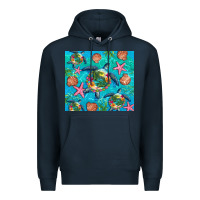 Navy Turtle summer seashells starfish seaweed Premium Hoodie - Artiststas